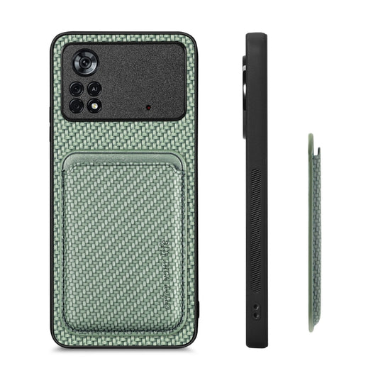 For Xiaomi Poco X4 Pro 5G Carbon Fiber Leather Card Magsafe Magnetic Phone Case(Green) by bashfashion