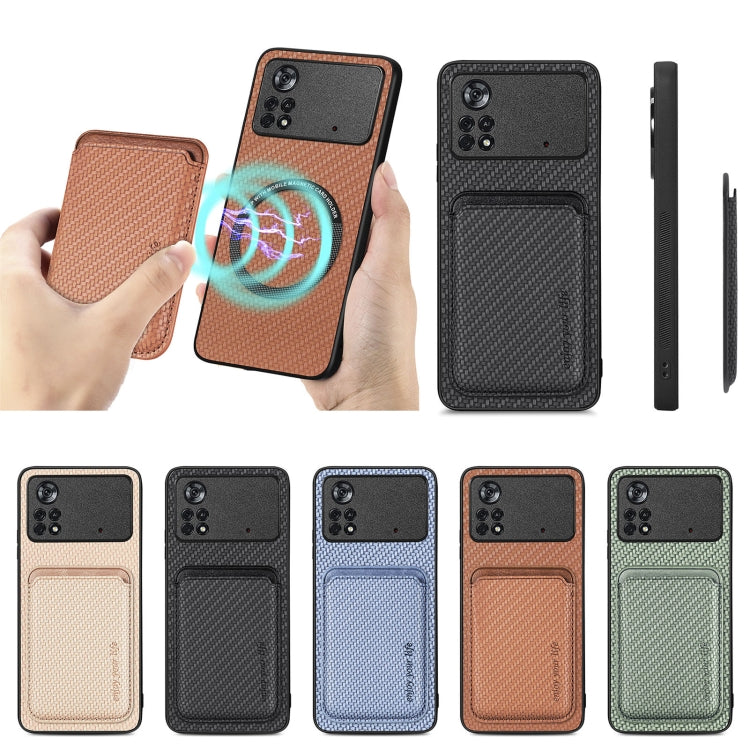 For Xiaomi Poco X4 Pro 5G Carbon Fiber Leather Card Magsafe Magnetic Phone Case(Green) by bashfashion