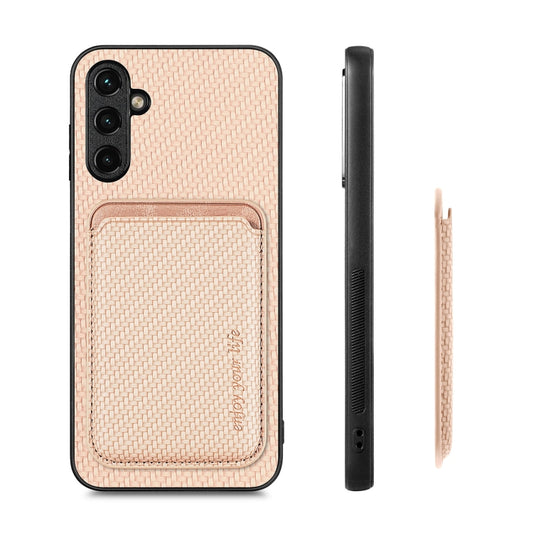 For Samsung Galaxy A34 5G Carbon Fiber Leather Card Magsafe Magnetic Phone Case(Khaki) by bashfashion