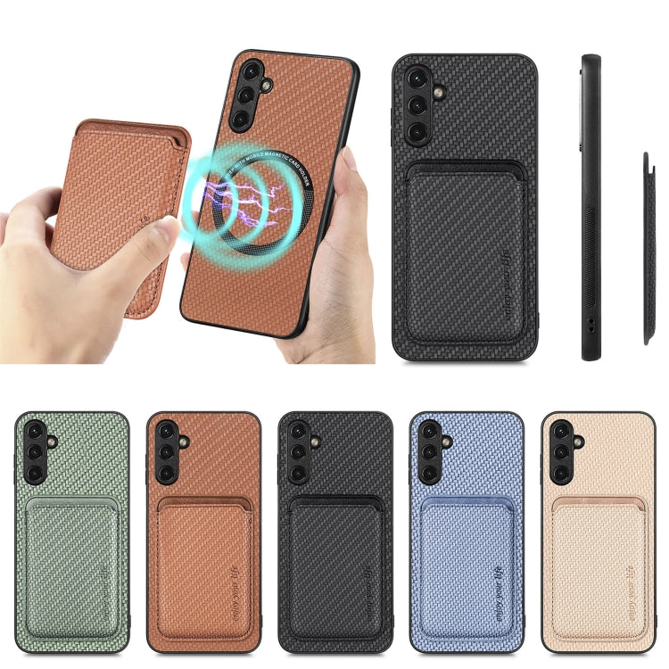 For Samsung Galaxy A34 5G Carbon Fiber Leather Card Magsafe Magnetic Phone Case(Blue) by bashfashion