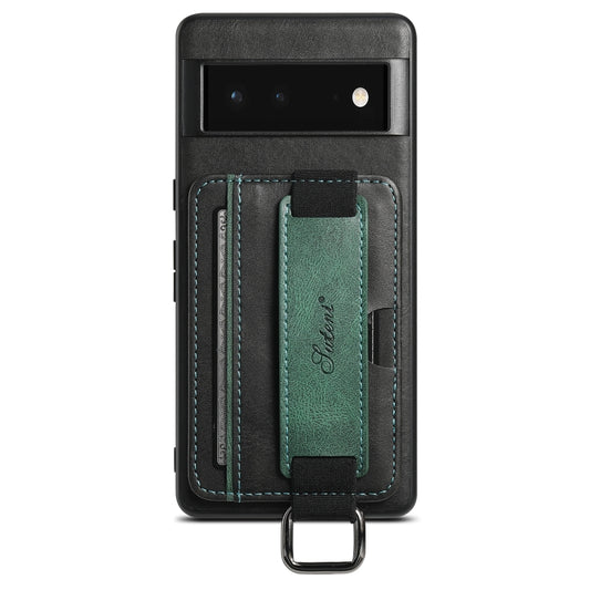 For Googel Pixel 6 Suteni H13 Card Wallet Wrist Strap Holder PU Phone Case(Black) by Suteni