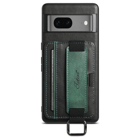For Googel Pixel 7a Suteni H13 Card Wallet Wrist Strap Holder PU Phone Case(Black) by Suteni