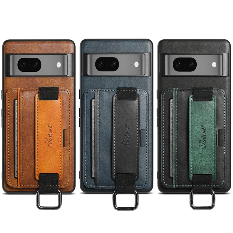 For Googel Pixel 7a Suteni H13 Card Wallet Wrist Strap Holder PU Phone Case(Blue) by Suteni