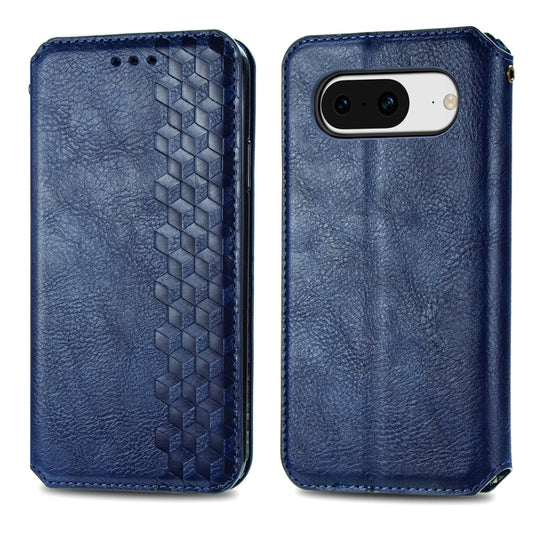 For Google Pixel 8 Cubic Grid Pressed Magnetic Leather Phone Case(Blue) by bashfashion