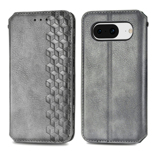 For Google Pixel 8 Cubic Grid Pressed Magnetic Leather Phone Case(Gray) by bashfashion