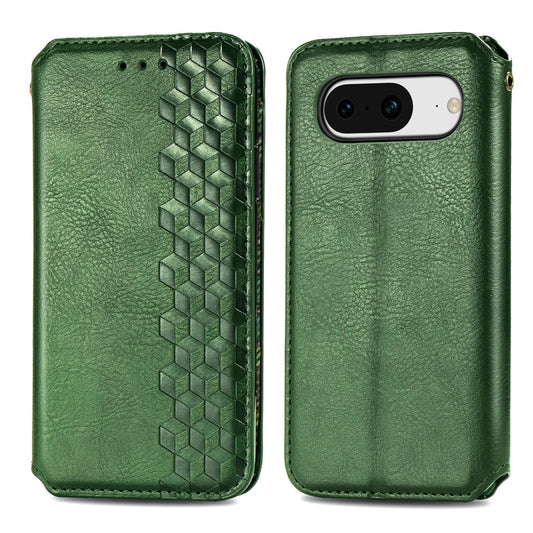 For Google Pixel 8 Cubic Grid Pressed Magnetic Leather Phone Case(Green) by bashfashion