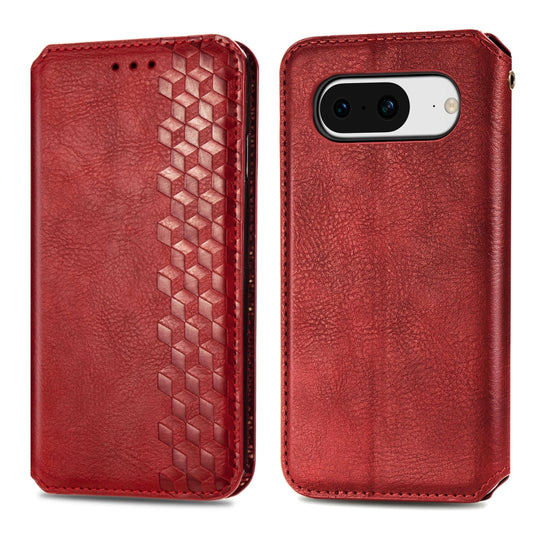 For Google Pixel 8 Cubic Grid Pressed Magnetic Leather Phone Case(Red) by bashfashion