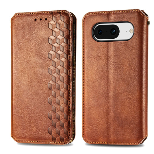 For Google Pixel 8 Cubic Grid Pressed Magnetic Leather Phone Case(Brown) by bashfashion