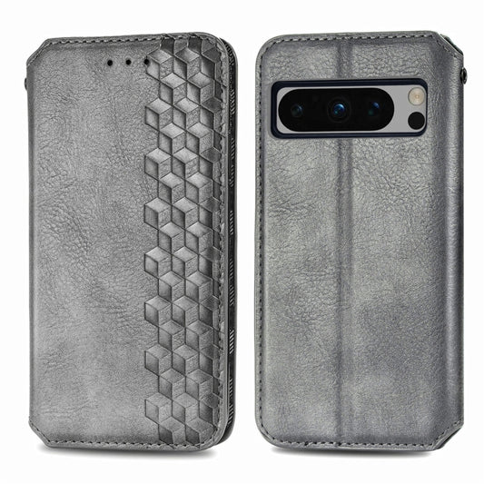 For Google Pixel 8 Pro Cubic Grid Pressed Magnetic Leather Phone Case(Gray) by bashfashion