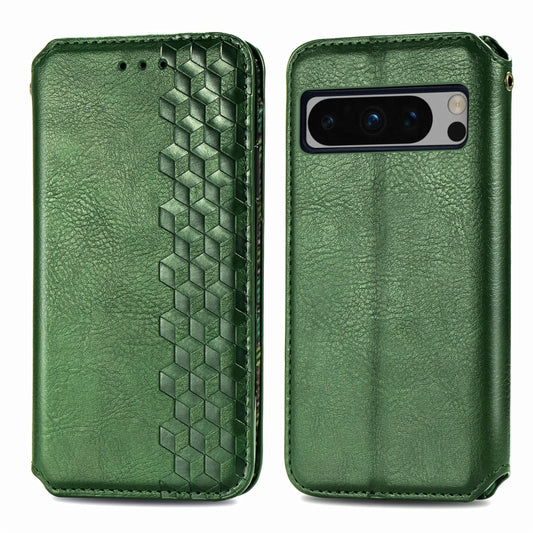 For Google Pixel 8 Pro Cubic Grid Pressed Magnetic Leather Phone Case(Green) by bashfashion