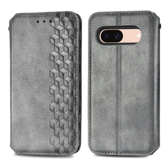 For Google Pixel 8a Cubic Grid Pressed Magnetic Leather Phone Case(Gray) by bashfashion