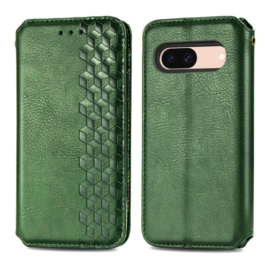For Google Pixel 8a Cubic Grid Pressed Magnetic Leather Phone Case(Green) by bashfashion