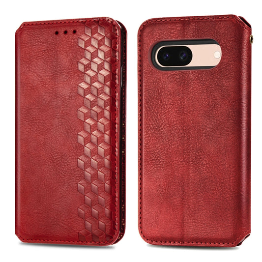 For Google Pixel 8a Cubic Grid Pressed Magnetic Leather Phone Case(Red) by bashfashion