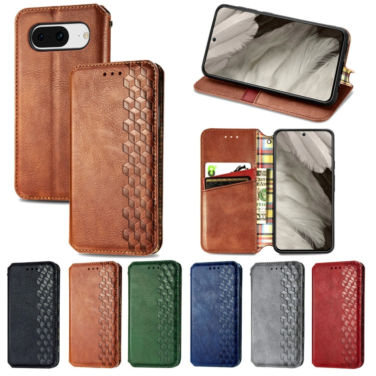 For Google Pixel 8 Pro Cubic Grid Pressed Magnetic Leather Phone Case(Blue) by bashfashion