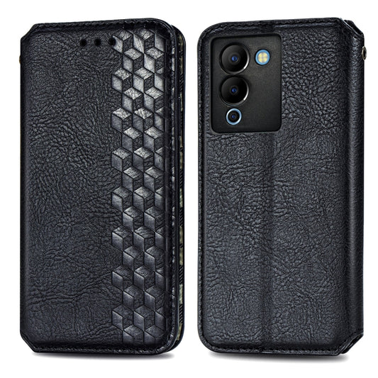 For Infinix Note 12 G96 Cubic Grid Pressed Magnetic Leather Phone Case(Black) by bashfashion