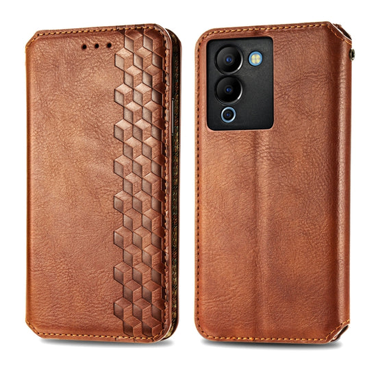 For Infinix Note 12 G96 Cubic Grid Pressed Magnetic Leather Phone Case(Brown) by bashfashion