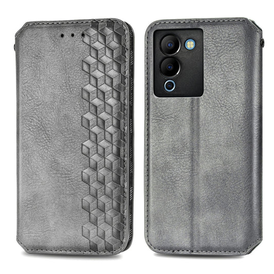 For Infinix Note 12 G96 Cubic Grid Pressed Magnetic Leather Phone Case(Gray) by bashfashion