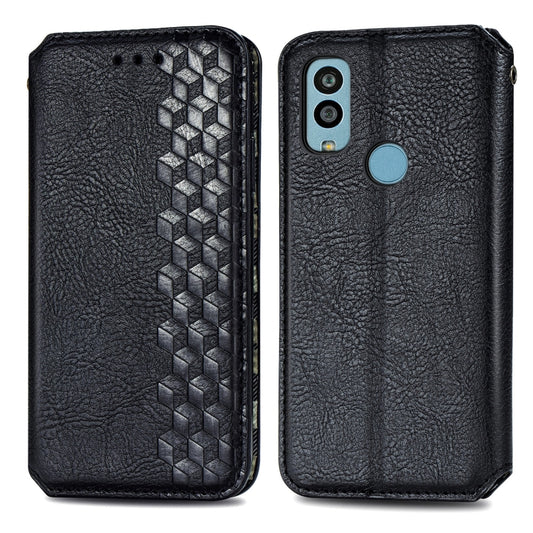 For Kyocera Android One S10 Cubic Grid Pressed Magnetic Leather Phone Case(Black) by bashfashion