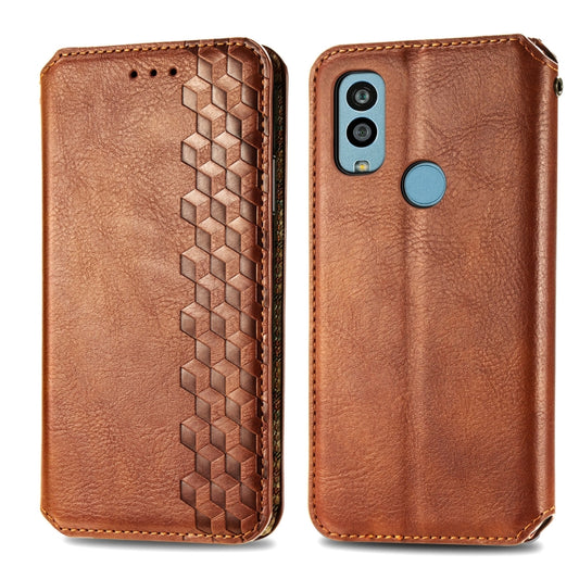 For Kyocera Android One S10 Cubic Grid Pressed Magnetic Leather Phone Case(Brown) by bashfashion