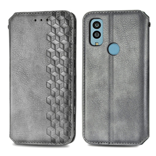 For Kyocera Android One S10 Cubic Grid Pressed Magnetic Leather Phone Case(Gray) by bashfashion