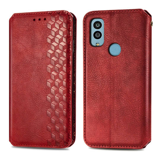 For Kyocera Android One S10 Cubic Grid Pressed Magnetic Leather Phone Case(Red) by bashfashion
