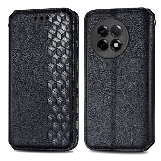 For OnePlus Ace 2 Cubic Grid Pressed Magnetic Leather Phone Case(Black) by bashfashion