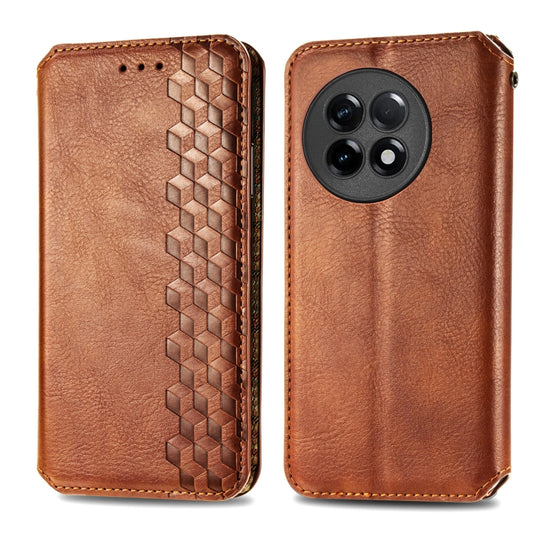 For OnePlus Ace 2 Cubic Grid Pressed Magnetic Leather Phone Case(Brown) by bashfashion