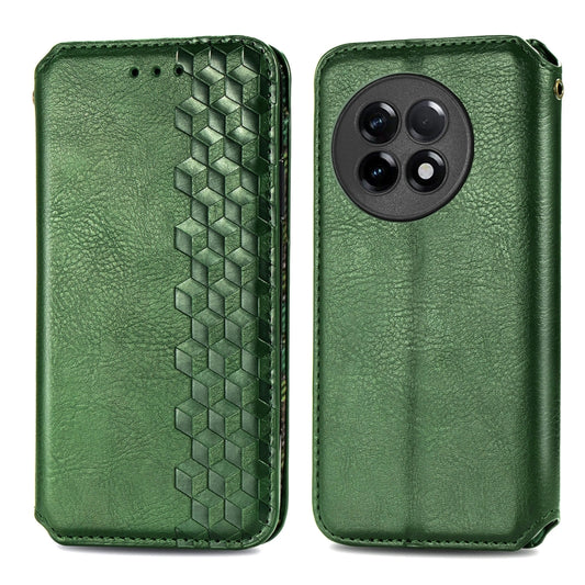 For OnePlus Ace 2 Cubic Grid Pressed Magnetic Leather Phone Case(Green) by bashfashion