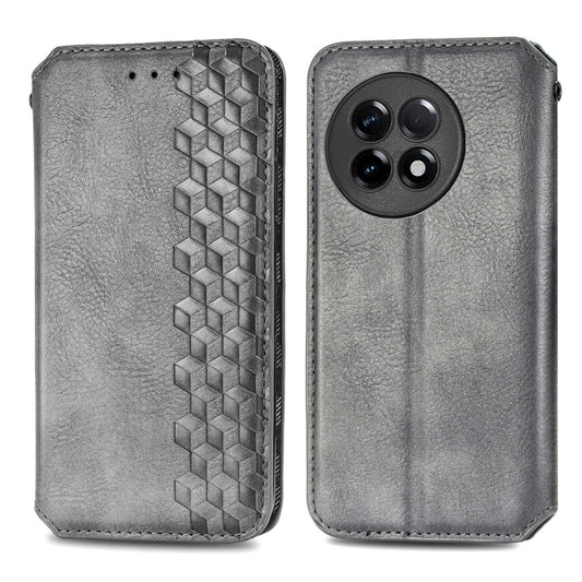 For OnePlus Ace 2 Cubic Grid Pressed Magnetic Leather Phone Case(Gray) by bashfashion