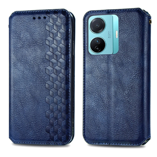 For vivo S15e Cubic Grid Pressed Magnetic Leather Phone Case(Blue) by bashfashion