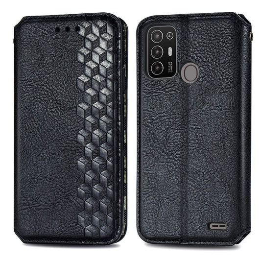 For ZTE Blade A52 Cubic Grid Pressed Magnetic Leather Phone Case(Black) by bashfashion
