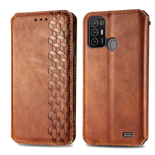 For ZTE Blade A52 Cubic Grid Pressed Magnetic Leather Phone Case(Brown) by bashfashion