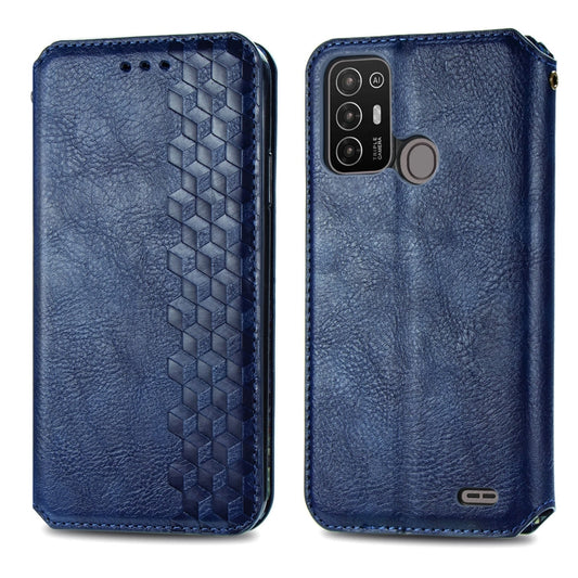 For ZTE Blade A52 Cubic Grid Pressed Magnetic Leather Phone Case(Blue) by bashfashion