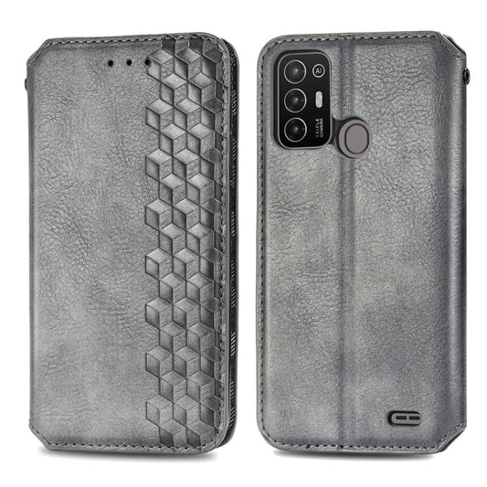 For ZTE Blade A52 Cubic Grid Pressed Magnetic Leather Phone Case(Gray) by bashfashion