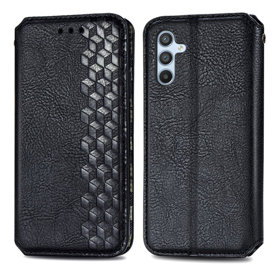 For Samsung Galaxy A14 4G Cubic Grid Pressed Magnetic Leather Phone Case(Black) by bashfashion