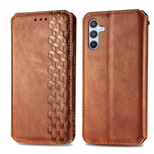For Samsung Galaxy A14 4G Cubic Grid Pressed Magnetic Leather Phone Case(Brown) by bashfashion