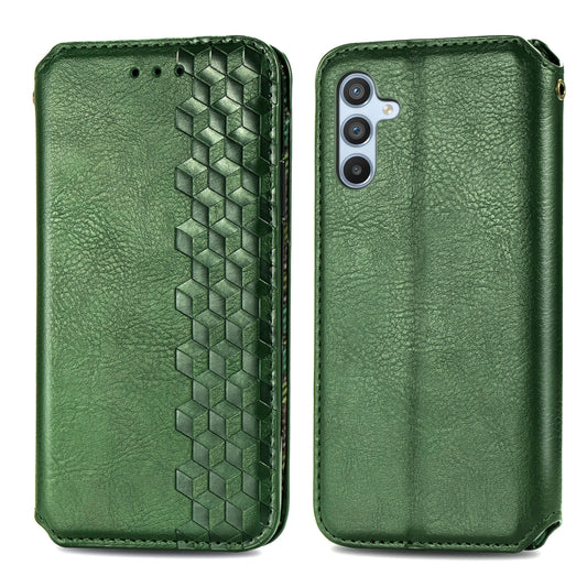 For Samsung Galaxy A14 4G Cubic Grid Pressed Magnetic Leather Phone Case(Green) by bashfashion