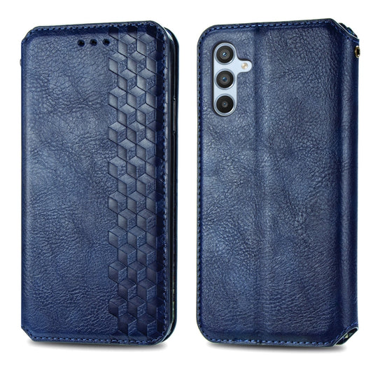 For Samsung Galaxy A14 4G Cubic Grid Pressed Magnetic Leather Phone Case(Blue) by bashfashion