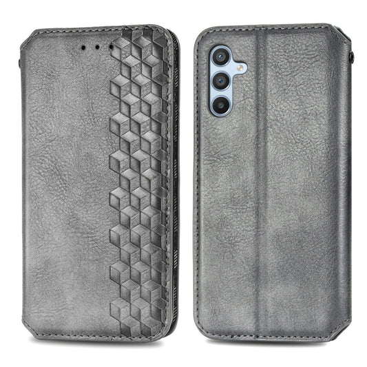 For Samsung Galaxy A34 5G Cubic Grid Pressed Magnetic Leather Phone Case(Gray) by bashfashion