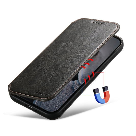 For iPhone 13 Suteni J05 Leather Magnetic Magsafe Phone Case(Black) by Suteni