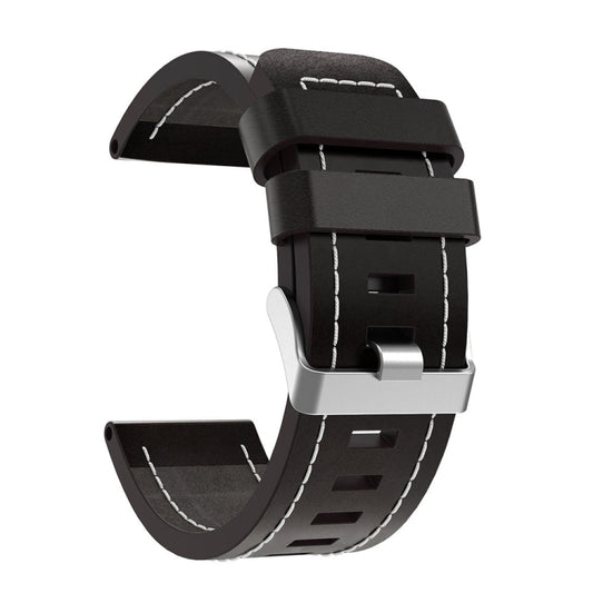 For Garmin Tactix Delta 26mm Sewing Leather Steel Buckle Watch Band(Black) by bashfashion