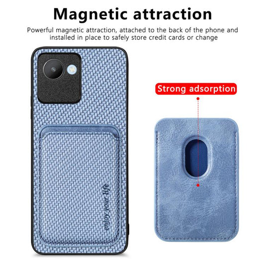 For Realme C30 Carbon Fiber Leather Card Magsafe Phone Case(Blue) by bashfashion