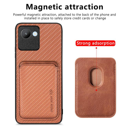 For Realme C30 Carbon Fiber Leather Card Magsafe Phone Case(Brown) by bashfashion