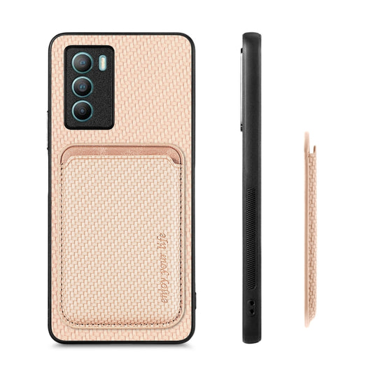 For vivo T1 Carbon Fiber Leather Card Magsafe Phone Case(Khaki) by bashfashion