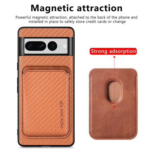 For Google Pixel 7 Pro Carbon Fiber Leather Card Magsafe Phone Case(Brown) by bashfashion