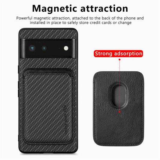For Google Pixel 6 Carbon Fiber Leather Card Magsafe Phone Case(Black) by bashfashion