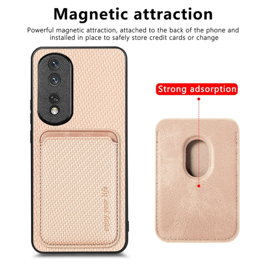 For Honor 80 Pro Carbon Fiber Leather Card Magsafe Phone Case(Khaki) by bashfashion