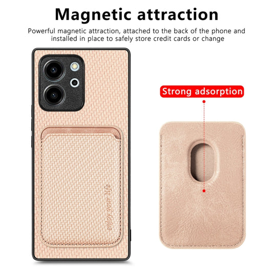 For Honor 80 SE Carbon Fiber Leather Card Magsafe Phone Case(Khaki) by bashfashion