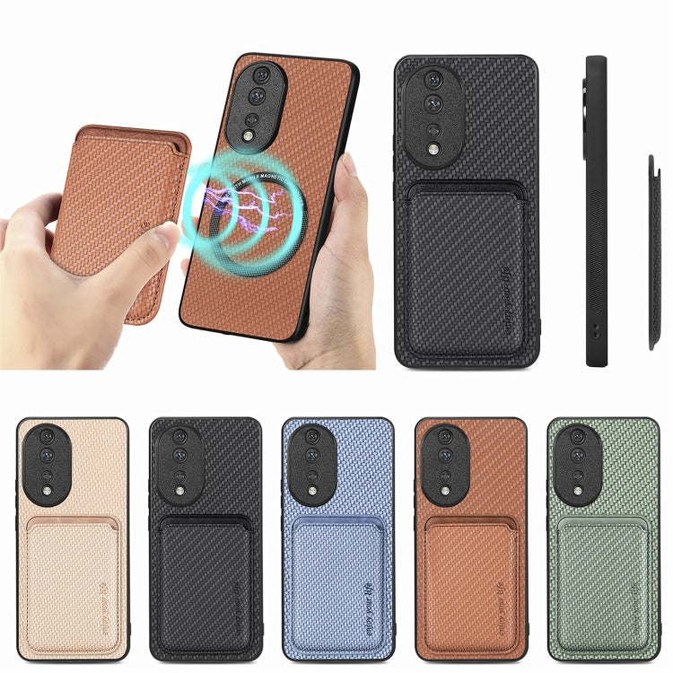 For Honor 80 Carbon Fiber Leather Card Magsafe Phone Case(Brown) by bashfashion
