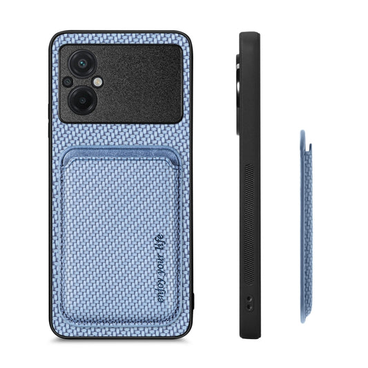 For Xiaomi Poco M5 4G Carbon Fiber Leather Card Magnetic Phone Case(Blue) by bashfashion